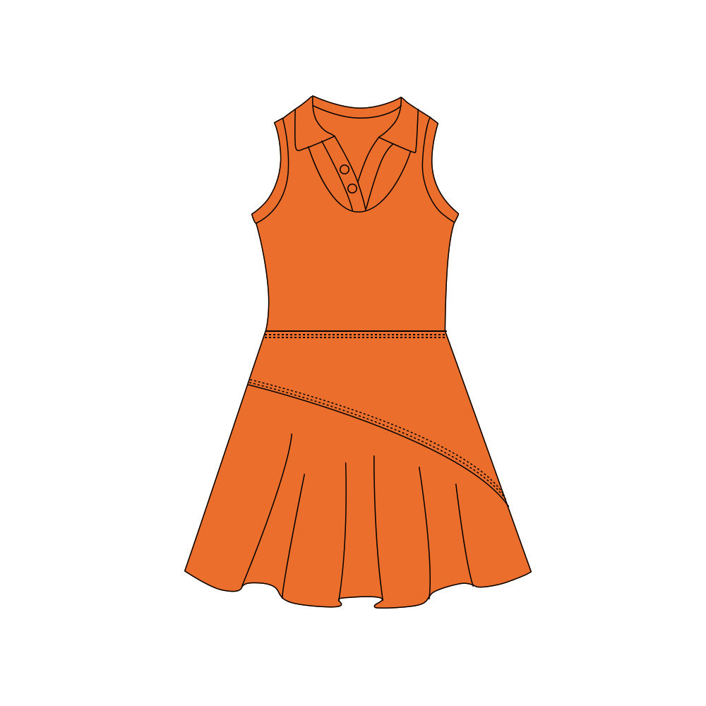 Preorder (moq 5)Baby Girls Orange Sleeveless Button Top Pleated Knee Length Dresses