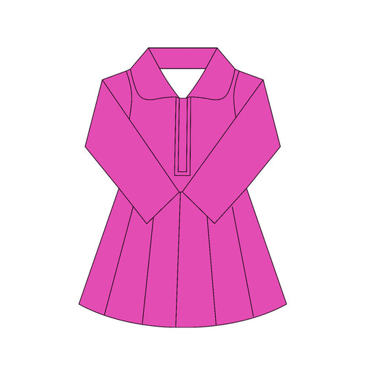 Preorder moq 10 Baby Girls Rose Red Long Sleeves Zipper Activity Wear Yoga Knee Length Dresses