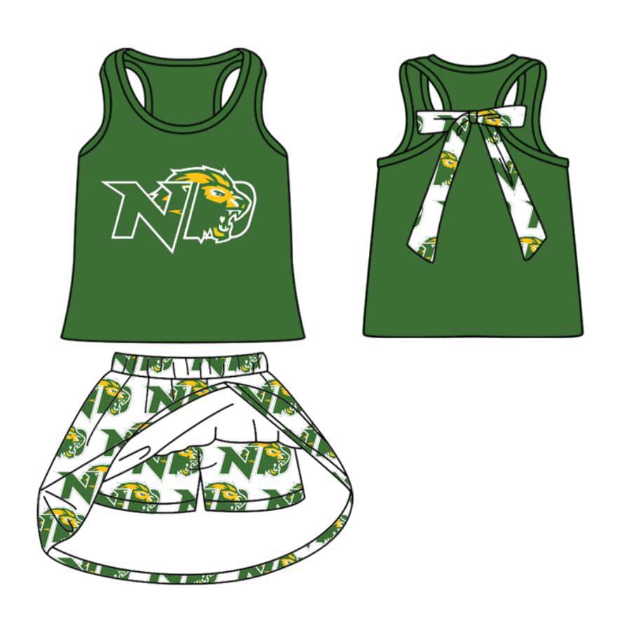 Split Preorder July 20th Baby Girls Green Sleeveless ND Vest Top Plaid Skorts Team Set