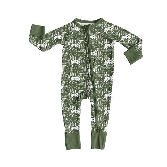 Preorder (moq 5)Baby Boys Long Sleeve Dogs Ducks Hunting Two Way Zip Convertible Rompers