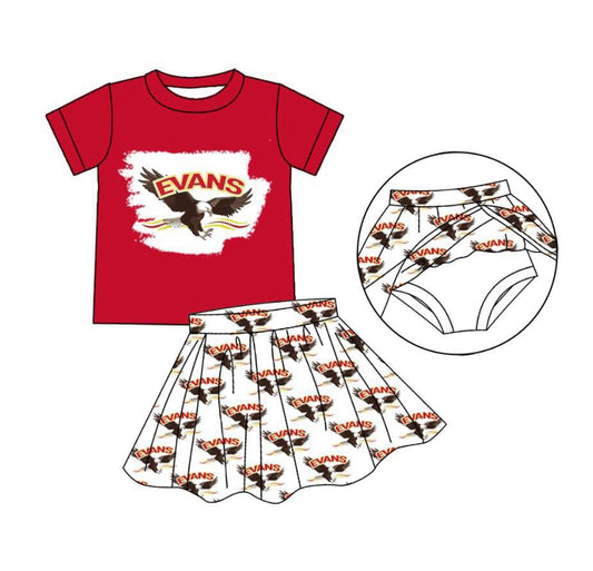 Split Preorder July 20th Baby Girls Red Short Sleeves Evans Top Plaid Bummies Skorts Team Set