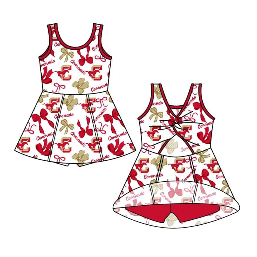 Split Preorder July 20th Baby Girls Red Sleeveless C Horses Bows Plaid Short Team Knee Length Dress
