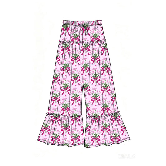 Preorder (moq 5)Baby Girls Bows Flowers Checked Bell Bottom Pants