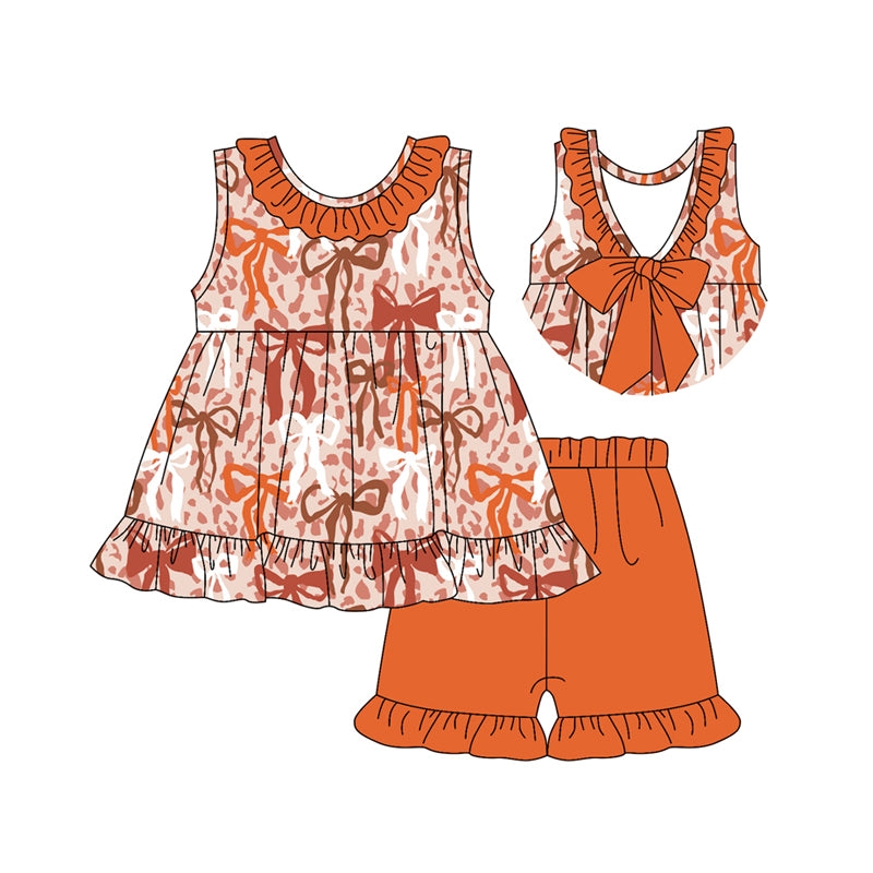 Preorder moq 5 Baby Girls Sleeveless Orange Bows Tunic Ruffle Short Set