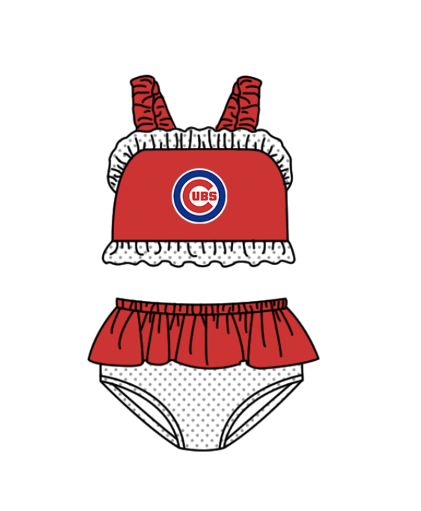 Preorder moq 5 Baby Girls Strap Cubs Vest Top Bummies Short Team Swimsuits