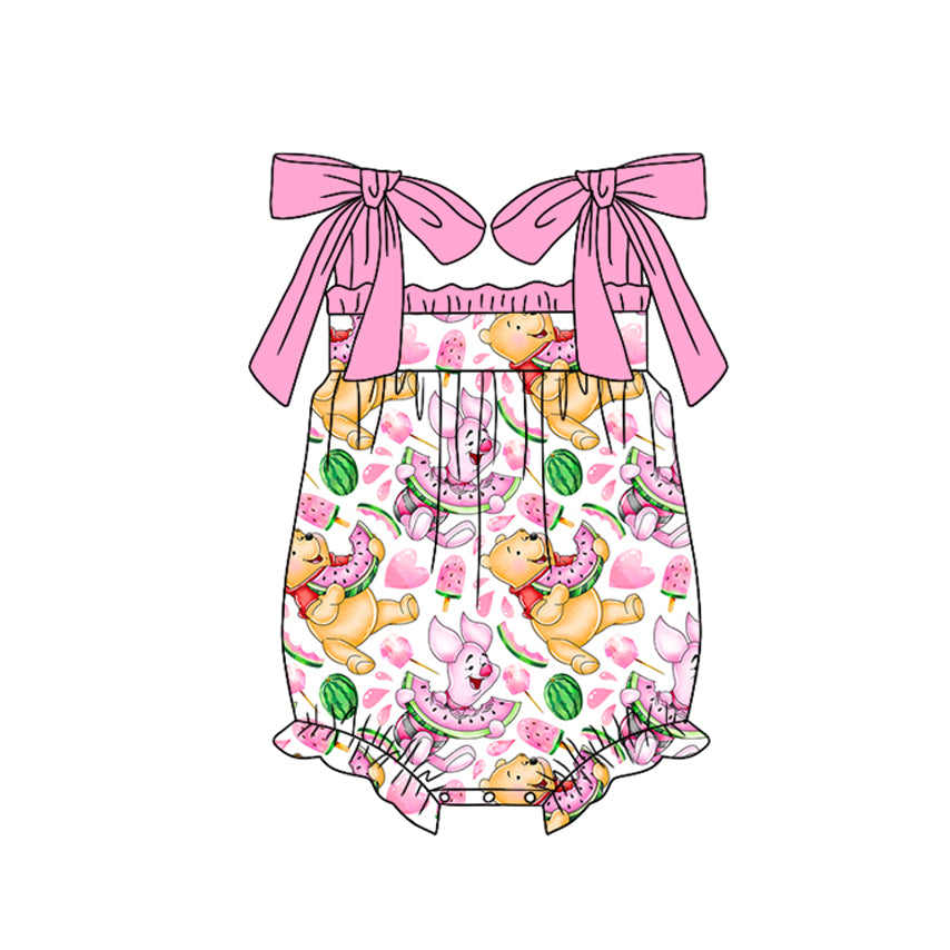 Preorder(moq 5)Baby Infant Girls Bear Watermelon Straps Rompers