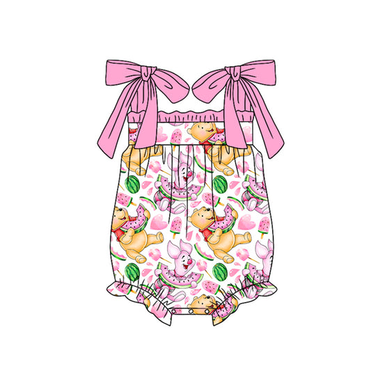 Preorder(moq 5)Baby Infant Girls Bear Watermelon Straps Rompers