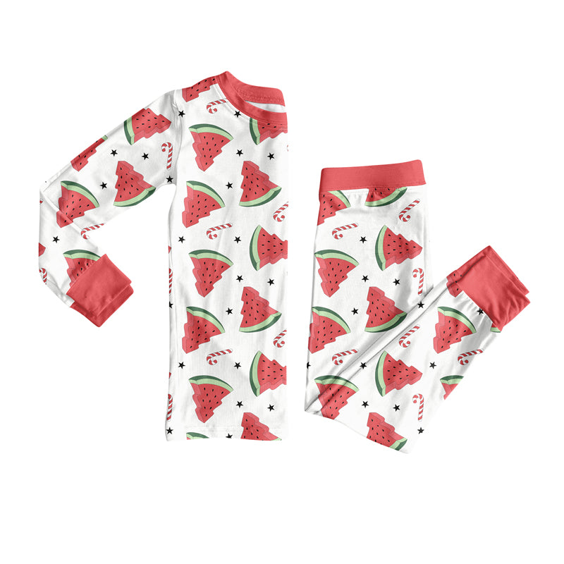 Preorder (moq 5)Baby Girls Watermelon Candy Cane Top Pant Christmas Pajamas Set