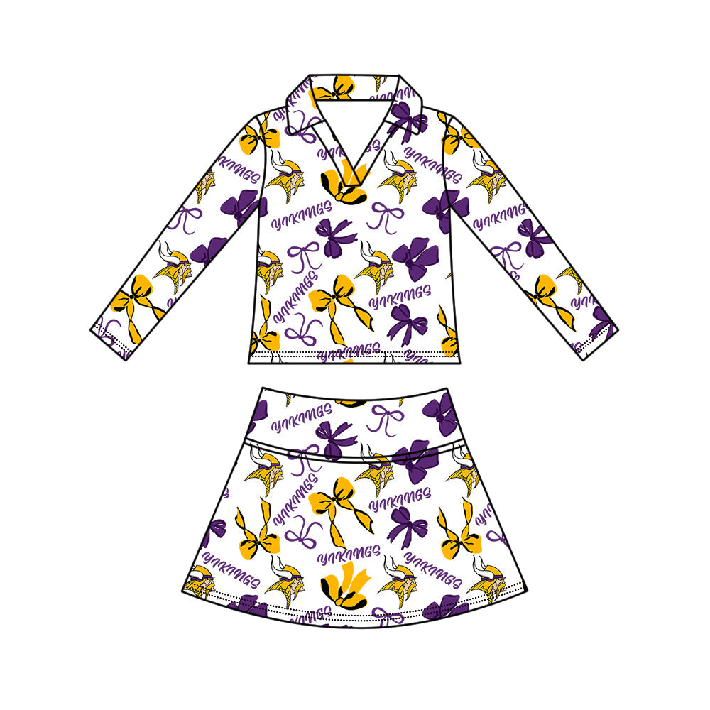 Preorder (moq 5)Baby Girls Bows Vikings Top Skirt Short Team Clothes Set