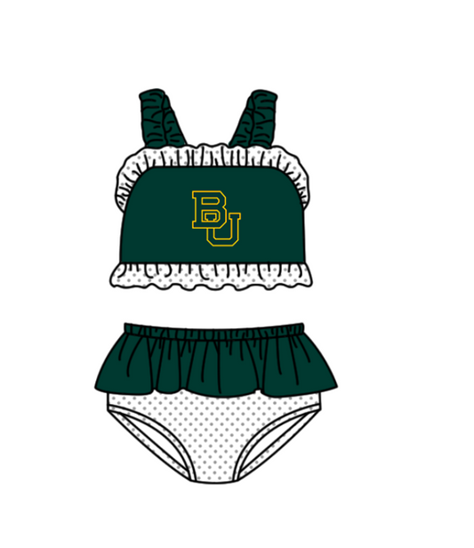 Preorder moq 5 Baby Girls Strap Green BU Vest Top Bummies Short Team Swimsuits