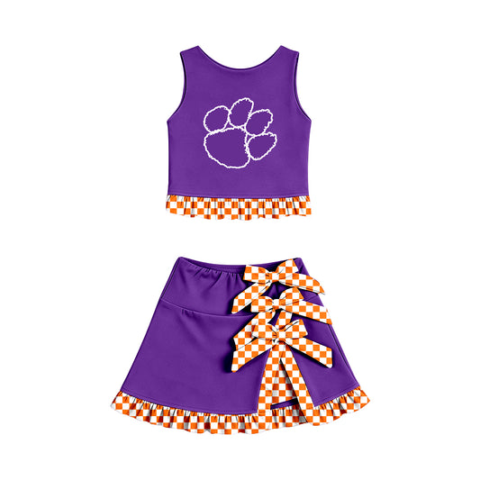 Preorder (moq 5) Baby Girls Clemson Vest Bows Skirt Short Team Clothes Set