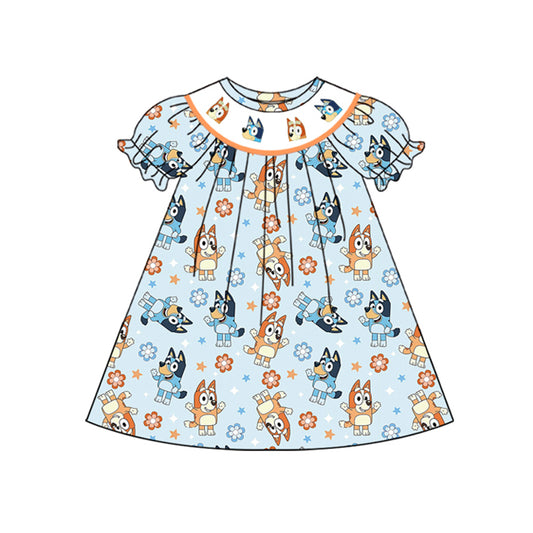 Preorder (moq 5)Baby Girls Sister Dogs Print Knee Length Dresses