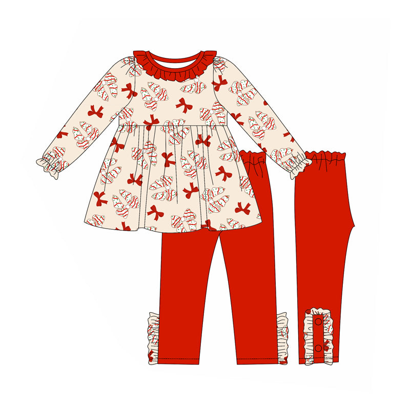 Preorder (moq 5)Baby Girls Long Sleeves Bows Tunic Red Legging Pant Clothes Sets