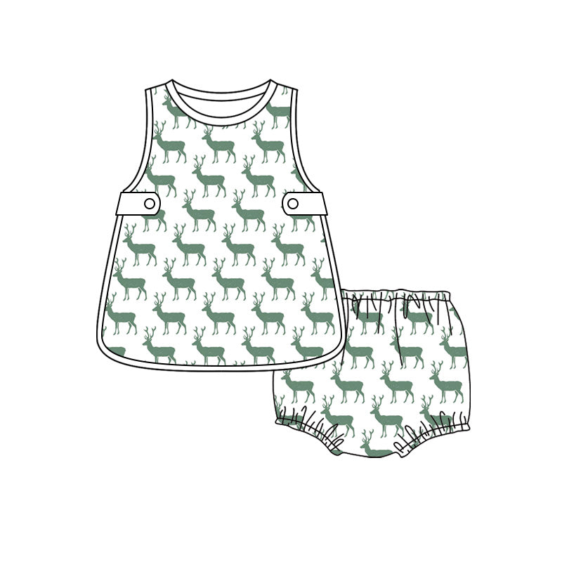 Preorder moq 5 Baby Boys Deer Plaid Hunting Top Bummies Short Clothes Set