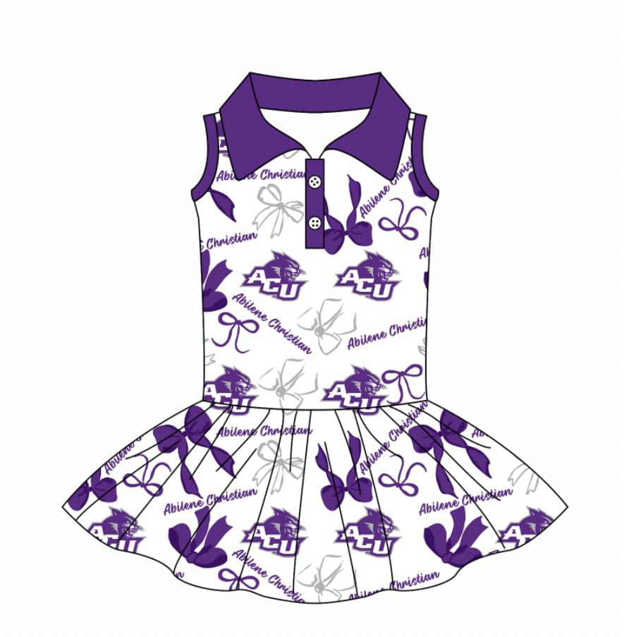 Split Preorder July 20th Baby Girls Purple Sleeveless ACU Bows Plaid Button Team Knee Length Dress