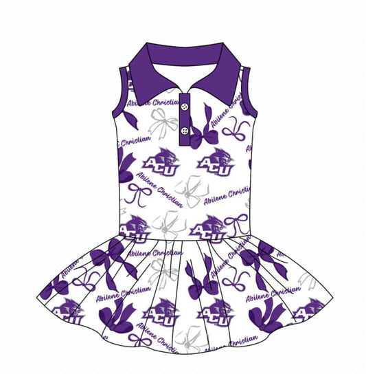 Split Preorder July 20th Baby Girls Purple Sleeveless ACU Bows Plaid Button Team Knee Length Dress