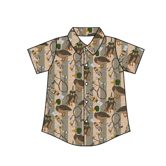 Preorder moq 10 Baby Boys Short Sleeves Western Ducks Calls Button Shirts Top