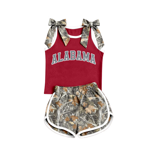Preorder (moq 5) Baby Girls Camo Bows Sleeveless Alabama Vest Short Team Clothes Set