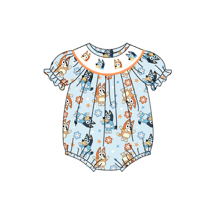 Preorder(moq 5)Baby Infant Girls Dogs Sister Print Short Sleeve Rompers