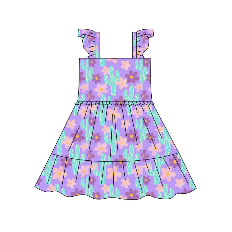 Preorder(moq 5) Baby Girls Flowers Cactus Patchwork Western Knee Length Dresses