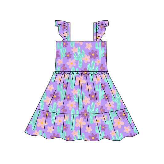 Preorder(moq 5) Baby Girls Flowers Cactus Patchwork Western Knee Length Dresses