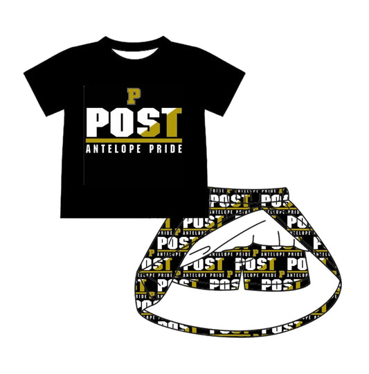 Split Preorder July 20th Baby Girls Black Short Sleeves Post Top Plaid Skorts Team Set