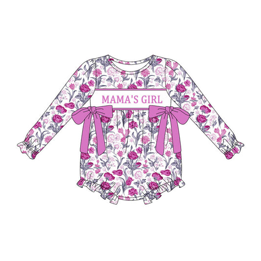 Preorder (moq 8)Baby Girls Hot Pink Flowers Bows Mama's Girl Ruffle Rompers