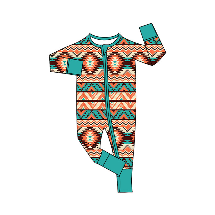 Preorder (moq 20)Baby Boys Bamboo Aztec Western Two Way Zip Convertible Rompers