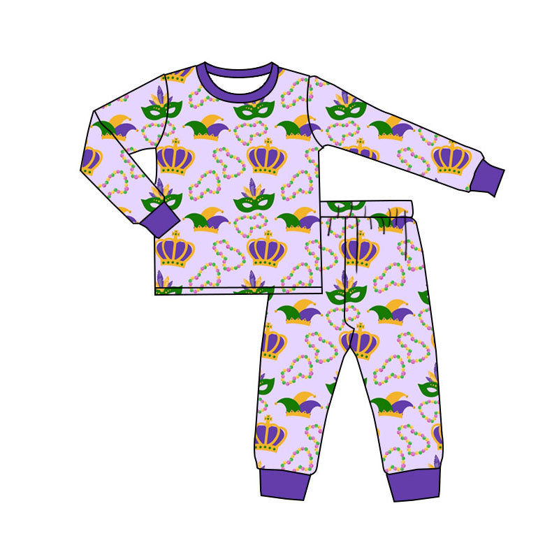Preorder(moq 5) Baby Boys Mardigras Long Sleeve Anchors Masks Top Pants Pajamas Sets