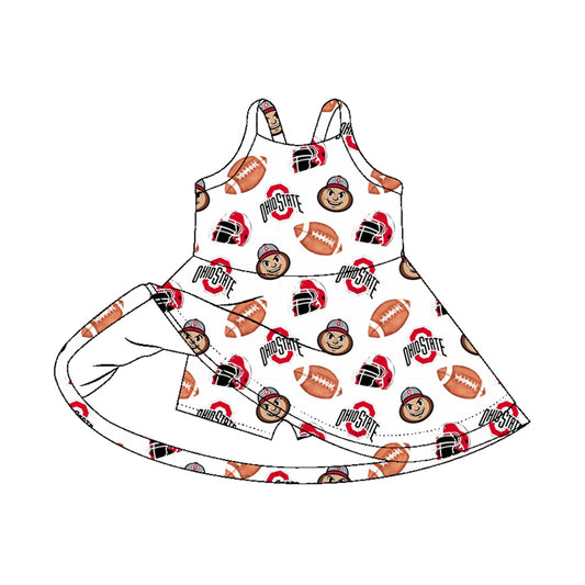 Preorder (moq 5)Baby Girls Strap Footballs Ohio State Team Shorts Knee Length Dresses
