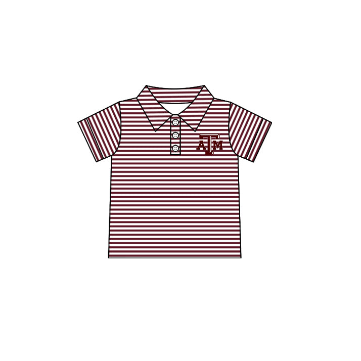 Preorder (moq 5)Baby Boys Short Sleeves Dark Red Stripes Button ATM Team Polo Shirts Top