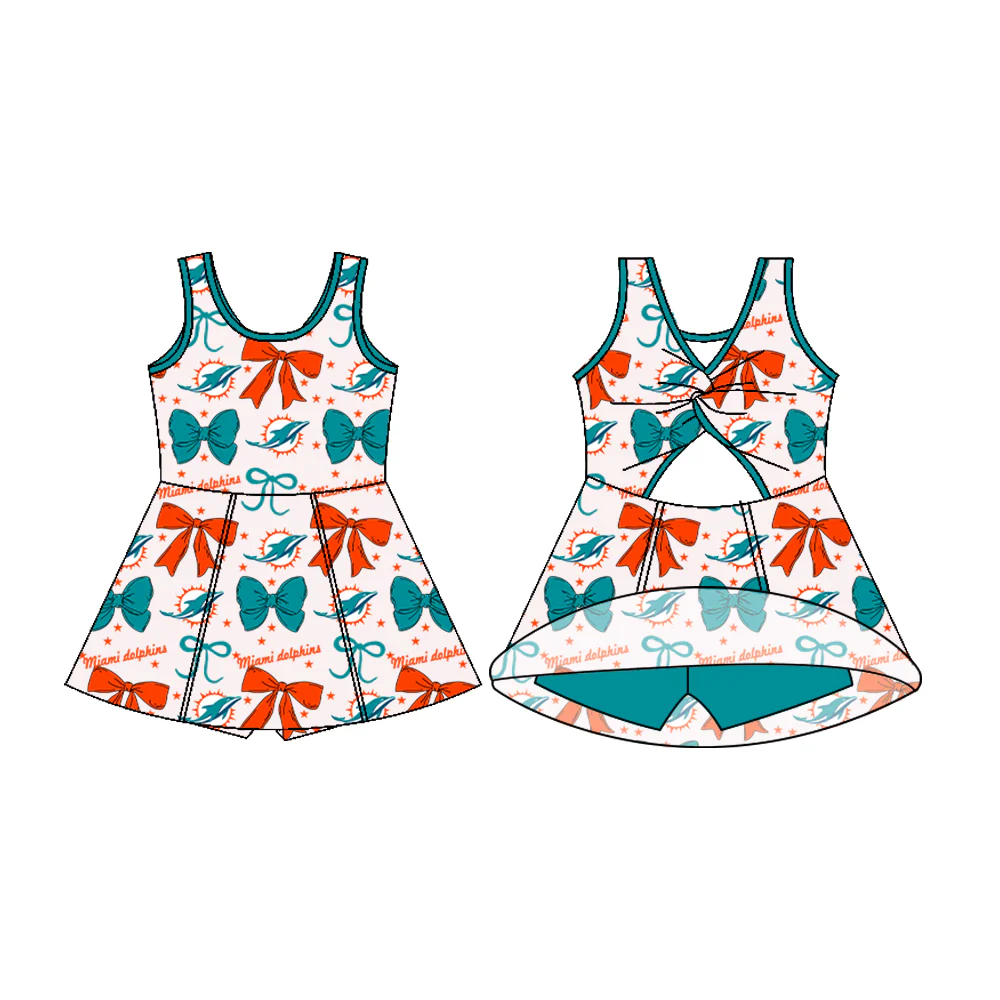Preorder (moq 5)Baby Girls Miami Dolphins Team Cheer Straps Dresses