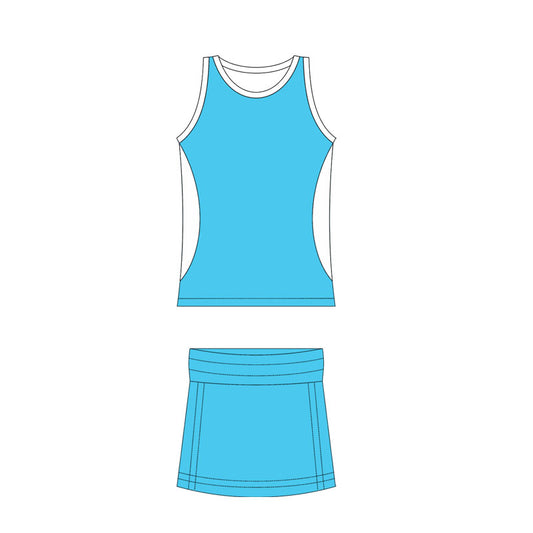 Preorder moq 10 Baby Girls Blue Sleeveless Activity Wear Vest Top Short Skirts Yoga Set
