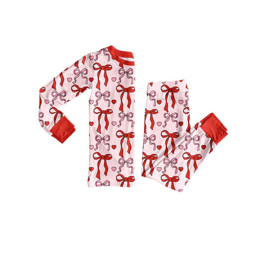 Preorder(moq 8)Baby Girls Red Hearts Bows Top Pants Valentine Pajamas Sets