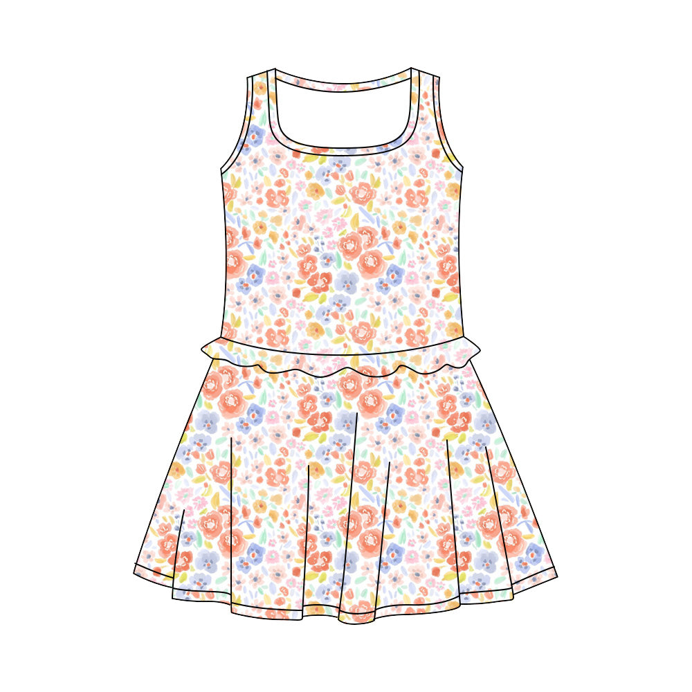 Preorder (moq 5)Baby Girls Sleeveless Colorful Flowers Knee Length Dresses