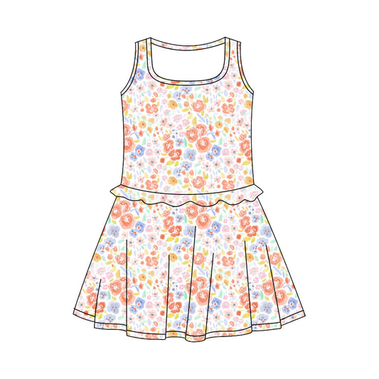 Preorder (moq 5)Baby Girls Sleeveless Colorful Flowers Knee Length Dresses