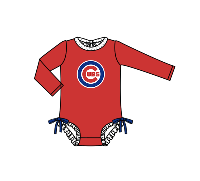 Preorder moq 5 Baby Girls Red Long Sleeve Cubs Team Swimsuits