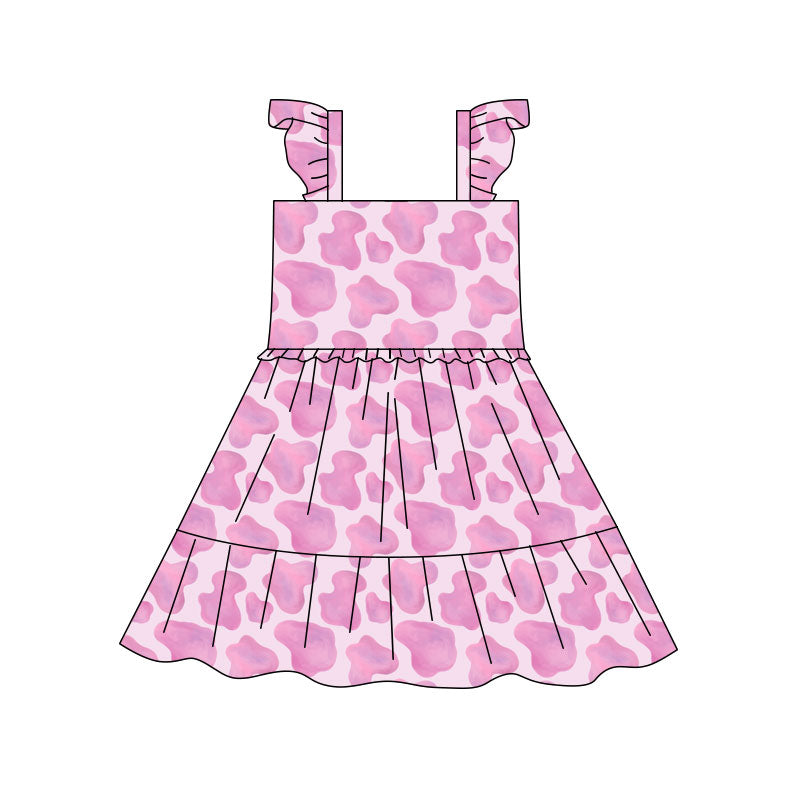 Preorder(moq 5) Baby Girls Pink Camo Patchwork Western Knee Length Dresses