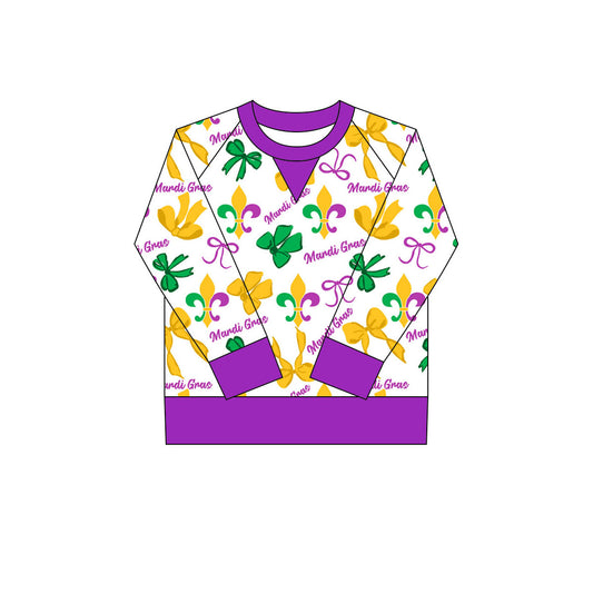 Preorder(moq 8)Baby Girls Mardigras Bows Anchors Long Sleeve Tee Shirts Top