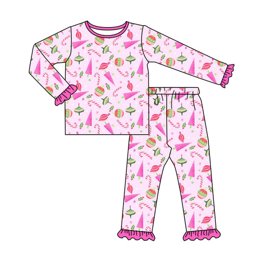 Preorder (moq 5)Baby Girls Candy Cane Top Ruffle Pant Christmas Clothes Set