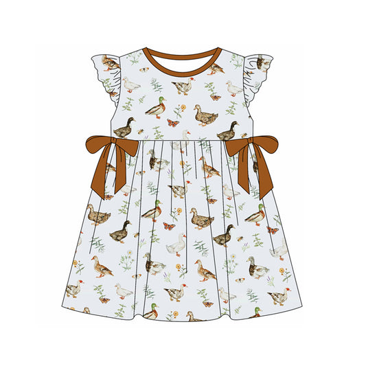 Preorder (moq 5)Baby Girls Brown Mallard Ducks Hunting Knee Length Dresses