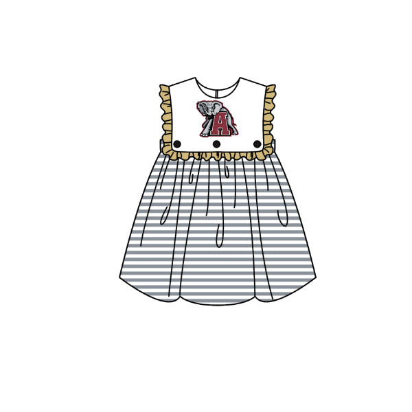 Preorder moq 5 Baby Girls Sleeveless Grey Stripe A Elephants Team Knee Length Dresses