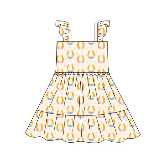 Preorder(moq 5) Baby Girls Horse Shoes Patchwork Western Knee Length Dresses