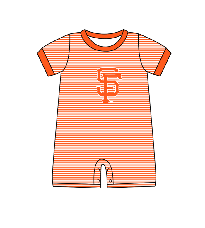 Preorder (moq 5)Baby Boys Short Sleeve Orange Stripe SF Team Rompers