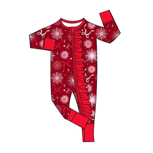 Preorder (moq 5) Baby Girls Bows Fireworks Happy New Year Two Way Ruffle Zip Convertible Rompers