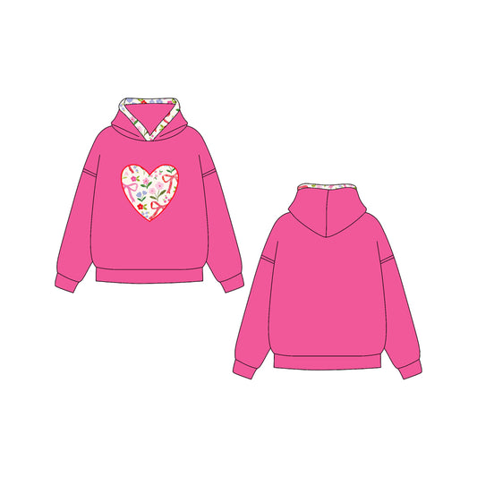 Preorder (moq 5)Baby Girls Hot Pink Long Sleeves Floral Hearts Hoodies Top