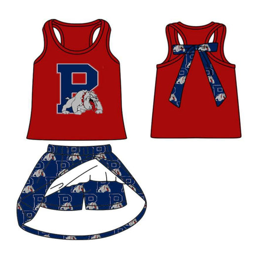 Split Preorder July 20th Baby Girls Red Sleeveless P Vests Top Plaid Skorts Team Set