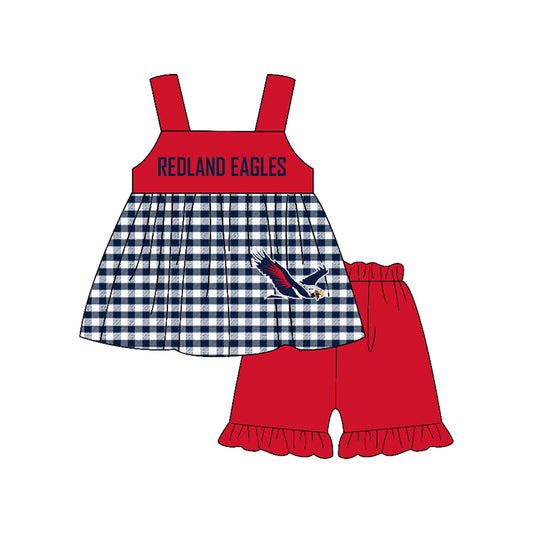 Preorder moq 5 Baby Girls Redland eagles Ruffle Shorts Team Clothes Set