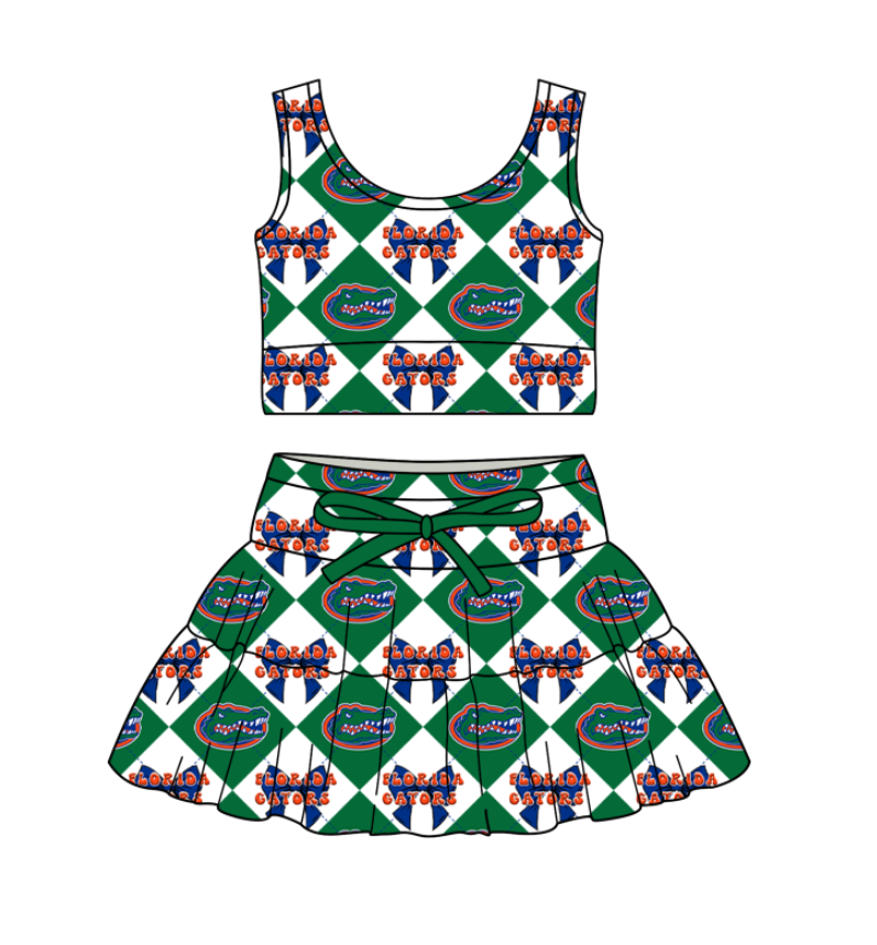 Preorder (moq 5)Baby Girls Team Bows Checked Vests Top Skirt Shorts Clothes Sets