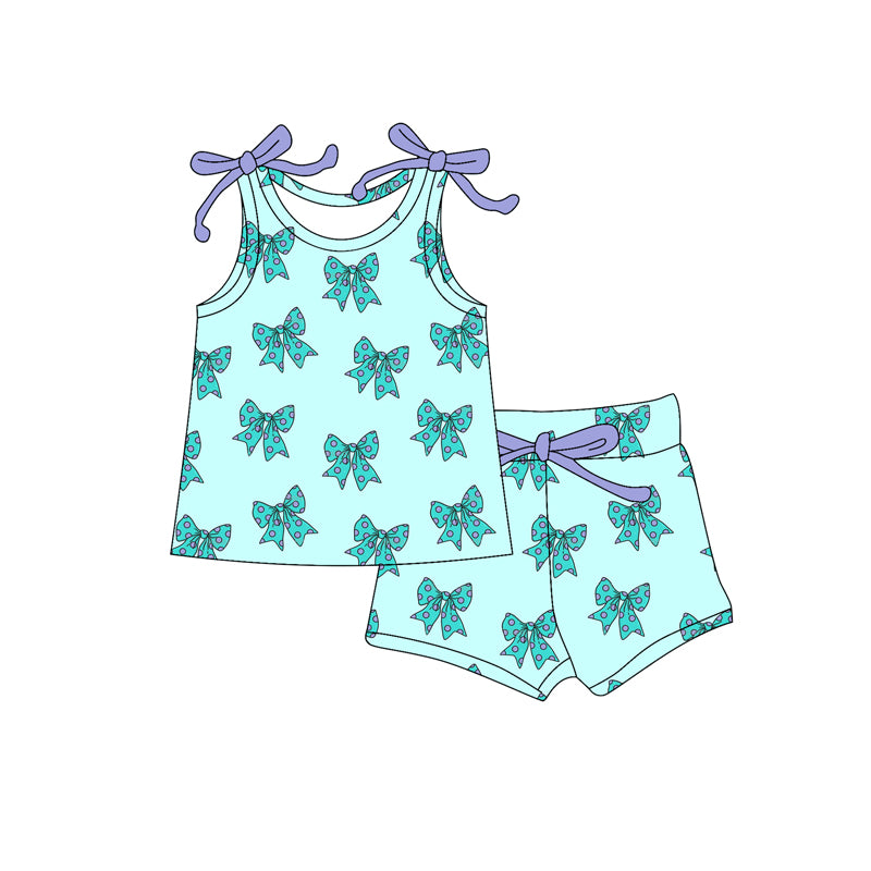Preorder moq 5 Baby Girls Bows Sleeveless Polka Dots Bows Top Short Set